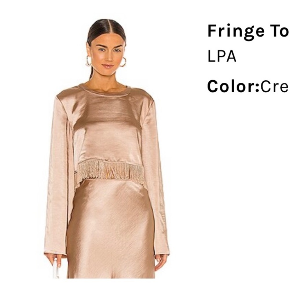 LPA x Revolve Fringe skirt and top in cream satin